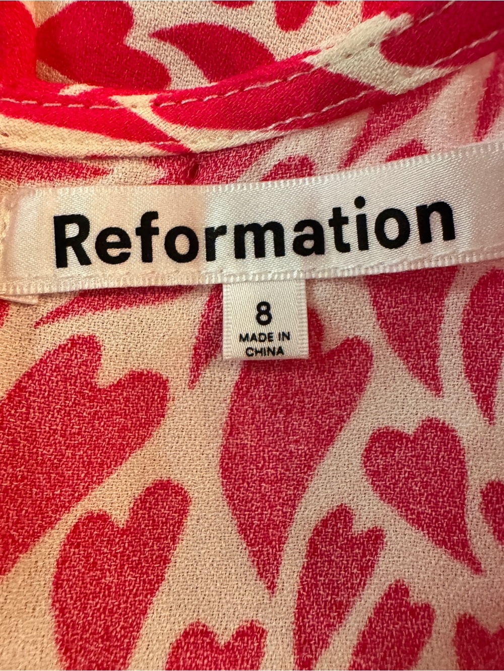Reformation Noha Mini Dress Pink Heart Print Square Neck Slit Size 8 - Picture 4 of 4